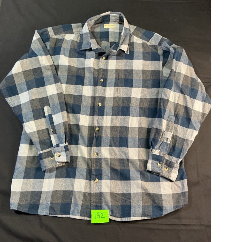 Hobbs Creek Mens 2XL Blue Grey Plaid Flannel Button Down Shirt Long Sleeve